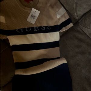 Guess Striped T-Shirt in Tan and Black